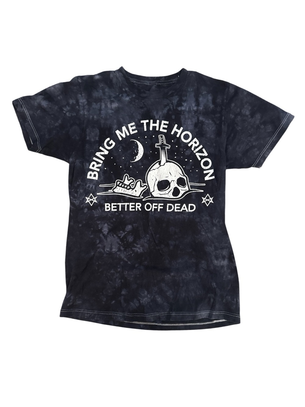 Bravado Dark Navy Blue Tie-Dye 'Bring Me The Horizon' Skull Graphic Cotton Tee